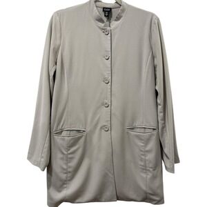 Eileen Fisher Beige / Tan Mandarin Collar‎ Wool Blend Blazer Jacket Medium